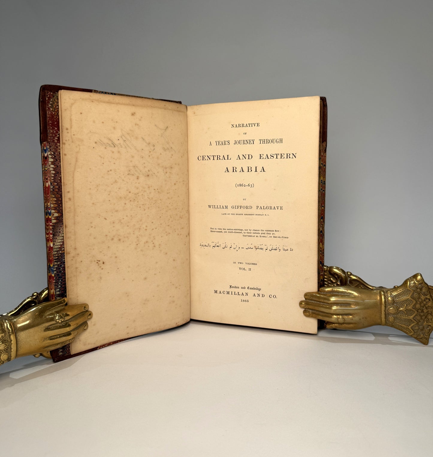 Narrative of a Year's Journey through Central and Eastern Arabia (1862-63) - William Gifford Palgrave, 2 Volumes, Leather-Bound with Folding Maps & Autograph Letter Signed