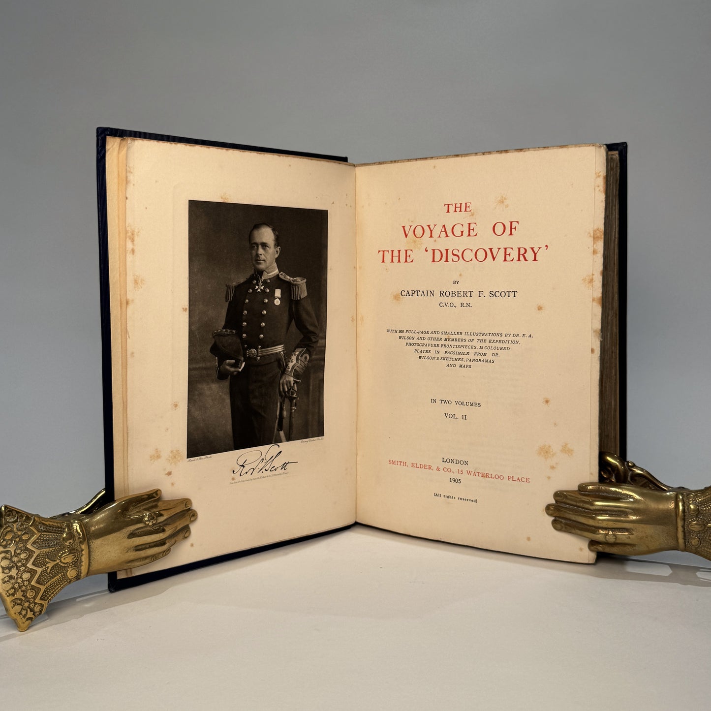Captain Robert F. Scott – The Voyage of the Discovery (1905). First Edition, One of 1,000 Copies, Complete in Two Volumes, Original Gilt-Decorated Cloth