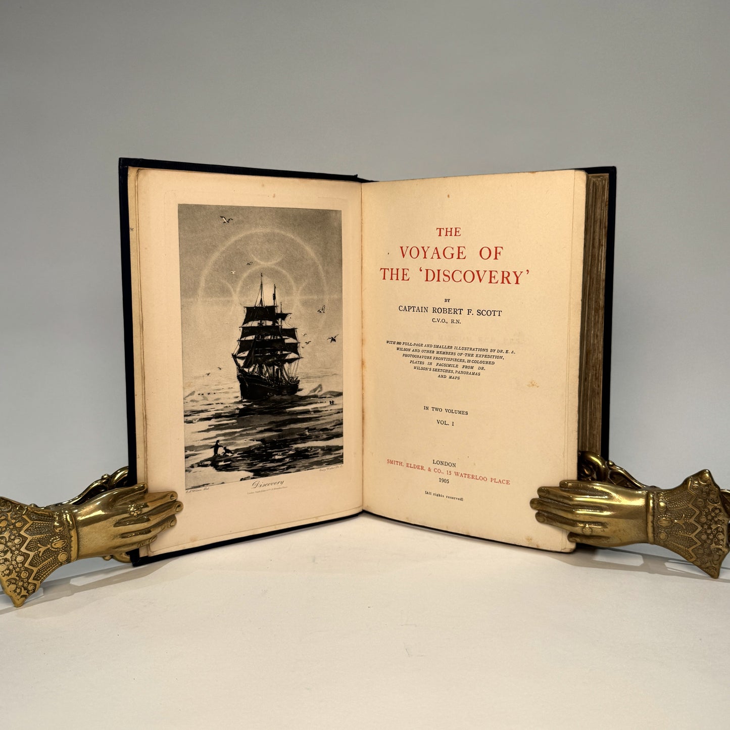 Captain Robert F. Scott – The Voyage of the Discovery (1905). First Edition, One of 1,000 Copies, Complete in Two Volumes, Original Gilt-Decorated Cloth