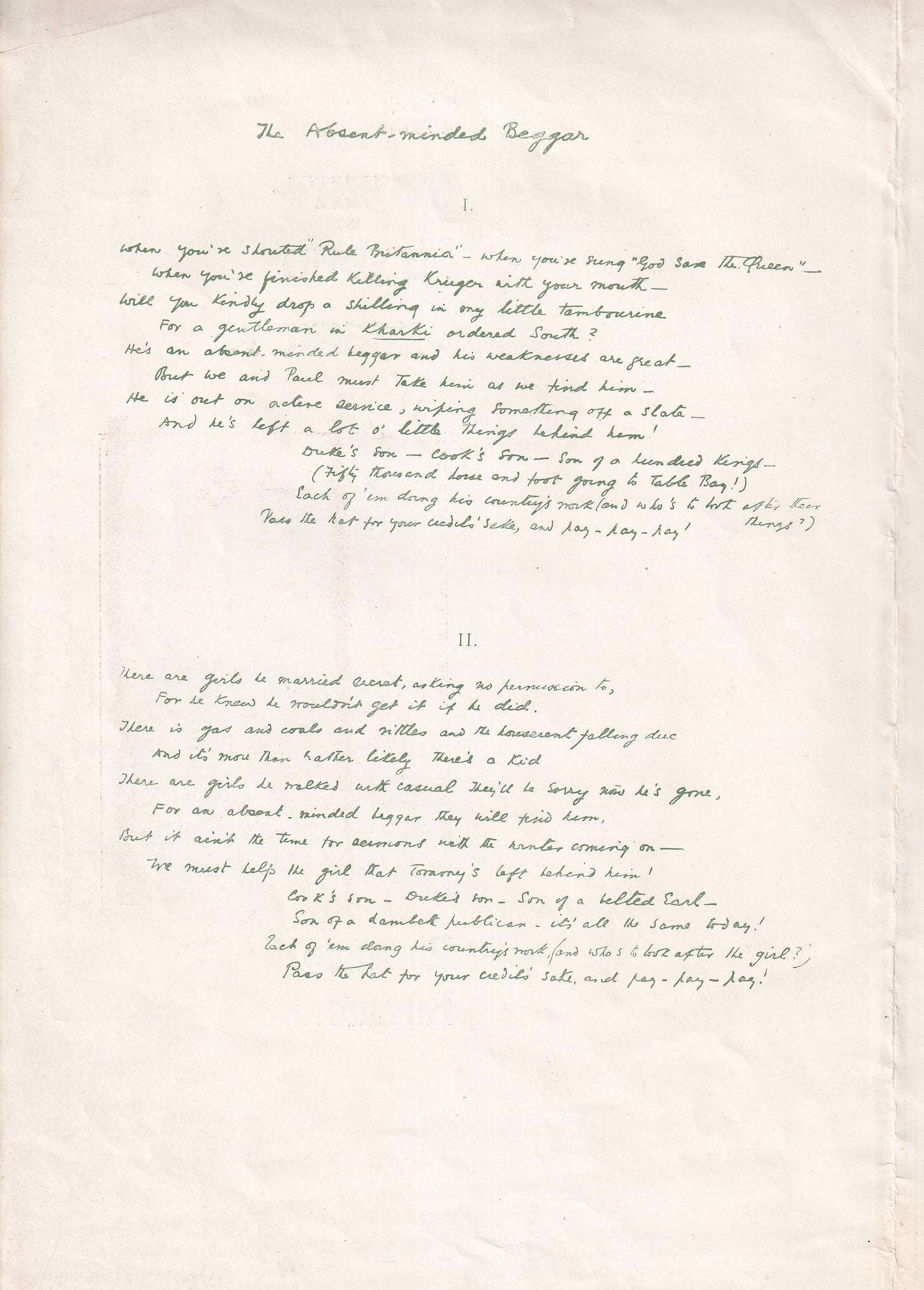 The Absent-Minded Beggar | Rudyard Kipling