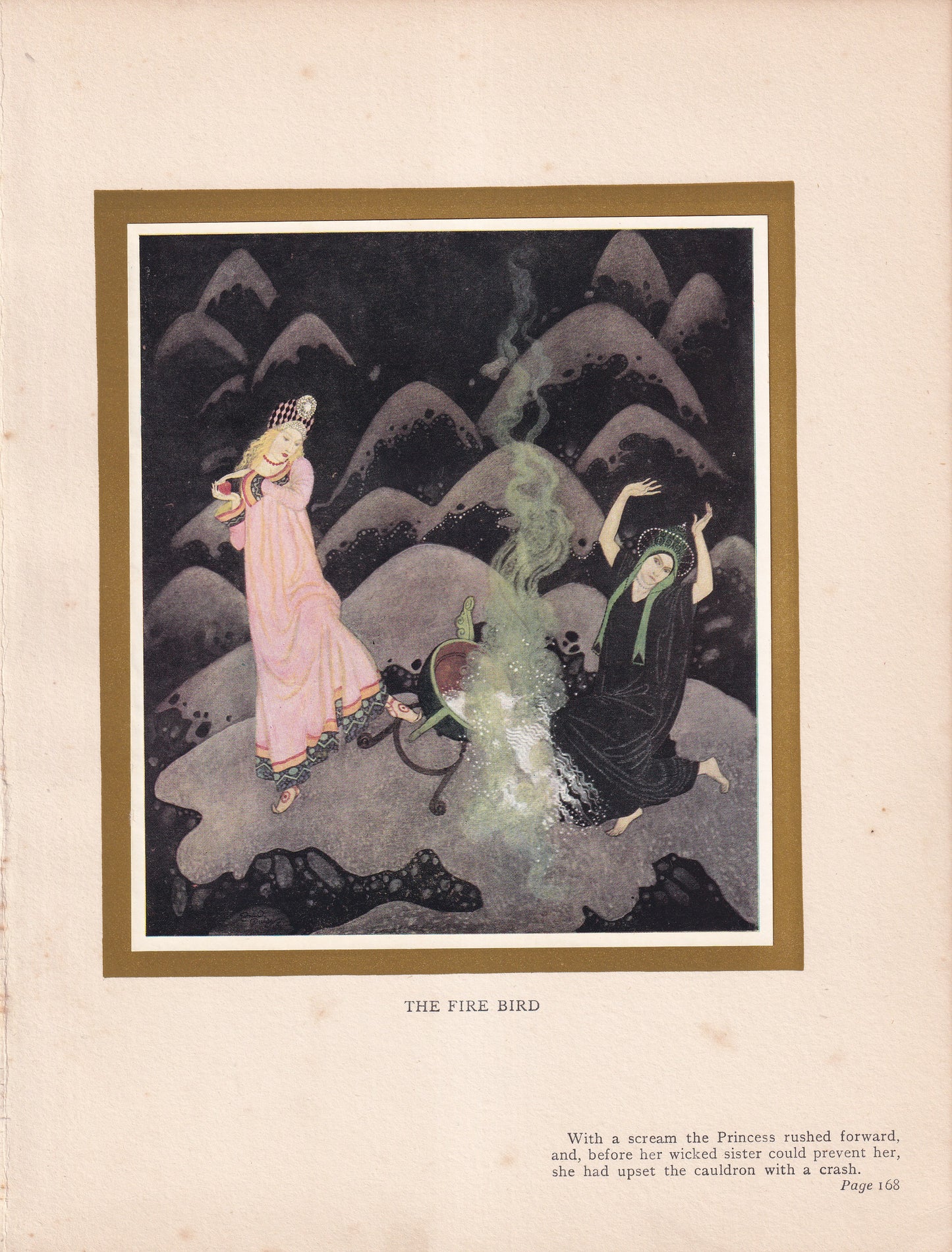 The Fire Bird - The Cauldron - original 1916 Edmund Dulac Fairy-Book colour plate