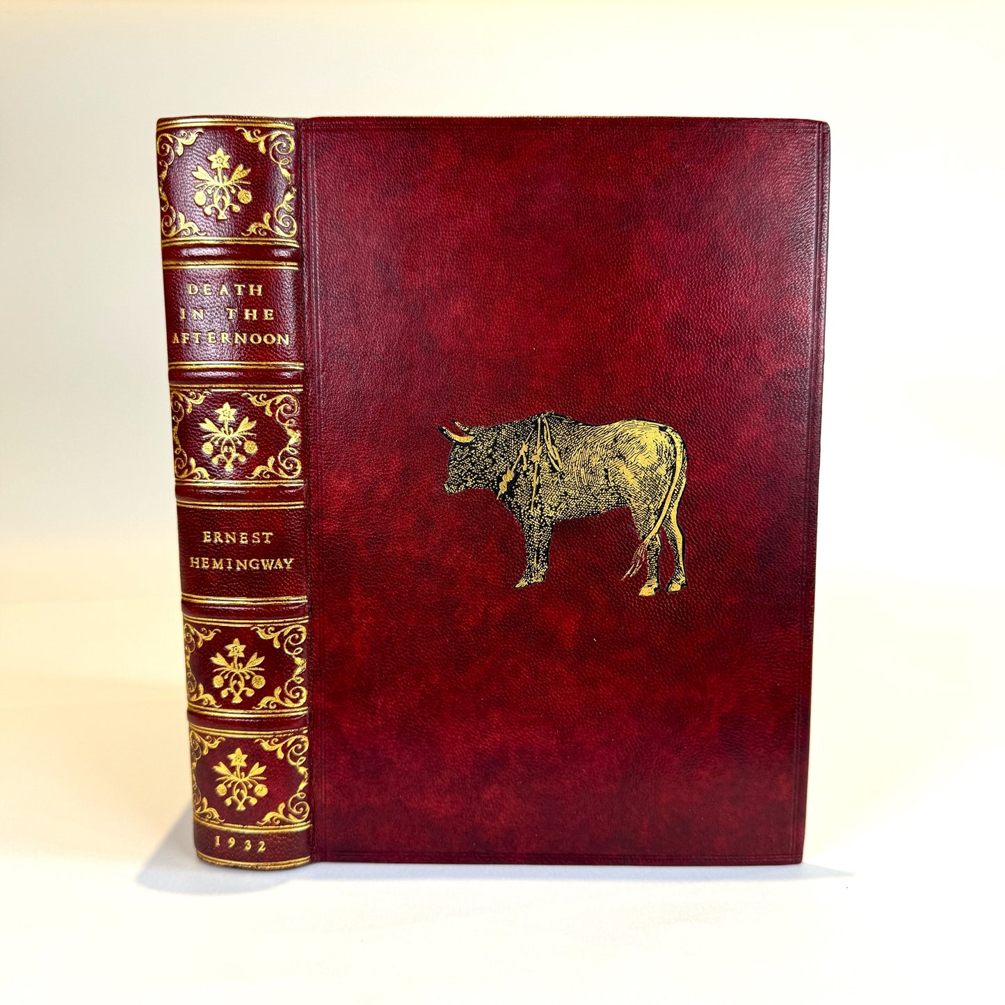 Ernest Hemingway - Death in the Afternoon in Fine Red Morocco Binding with Gilt Bull