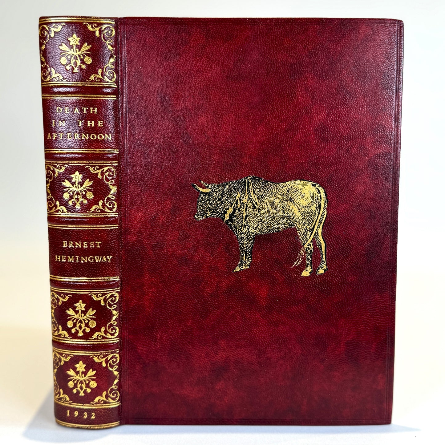 Ernest Hemingway - Death in the Afternoon in Fine Red Morocco Binding with Gilt Bull