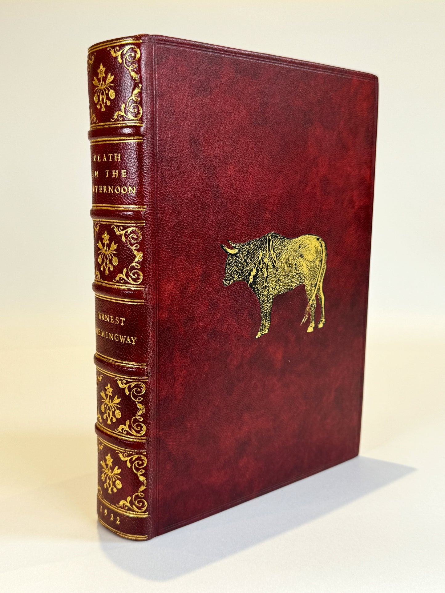 Ernest Hemingway - Death in the Afternoon in Fine Red Morocco Binding with Gilt Bull