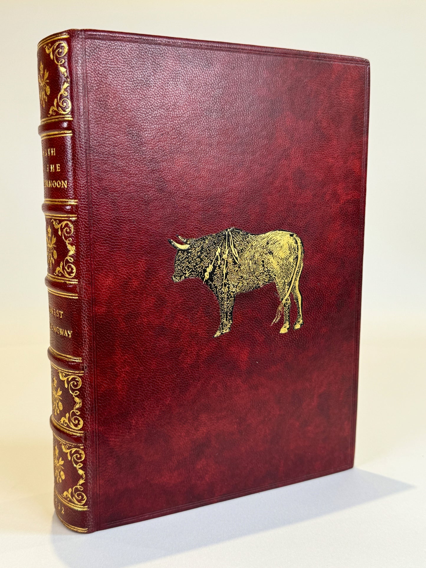 Ernest Hemingway - Death in the Afternoon in Fine Red Morocco Binding with Gilt Bull