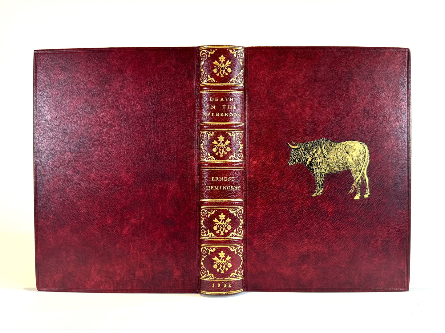 Ernest Hemingway - Death in the Afternoon in Fine Red Morocco Binding with Gilt Bull