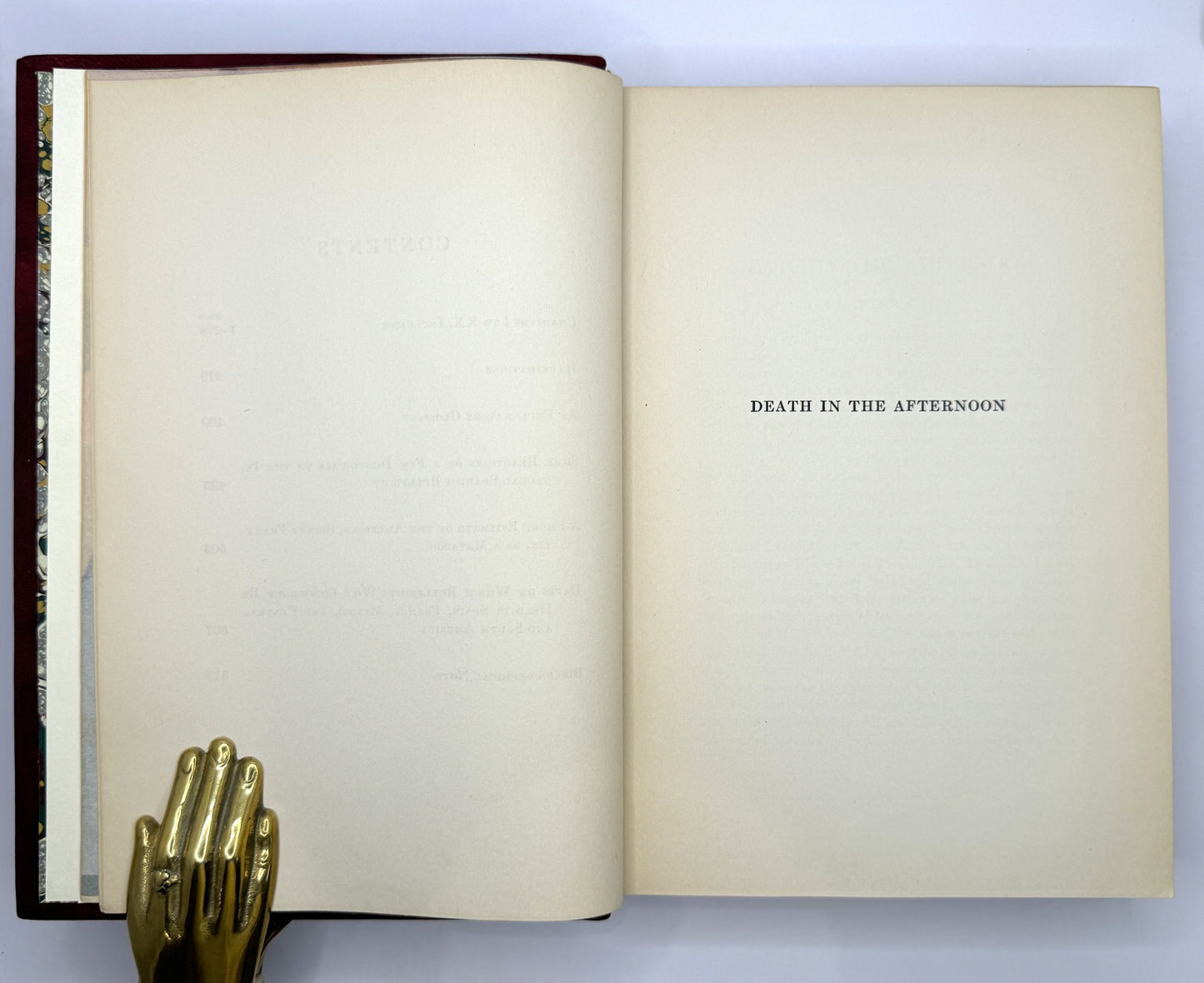 Ernest Hemingway - Death in the Afternoon in Fine Red Morocco Binding with Gilt Bull