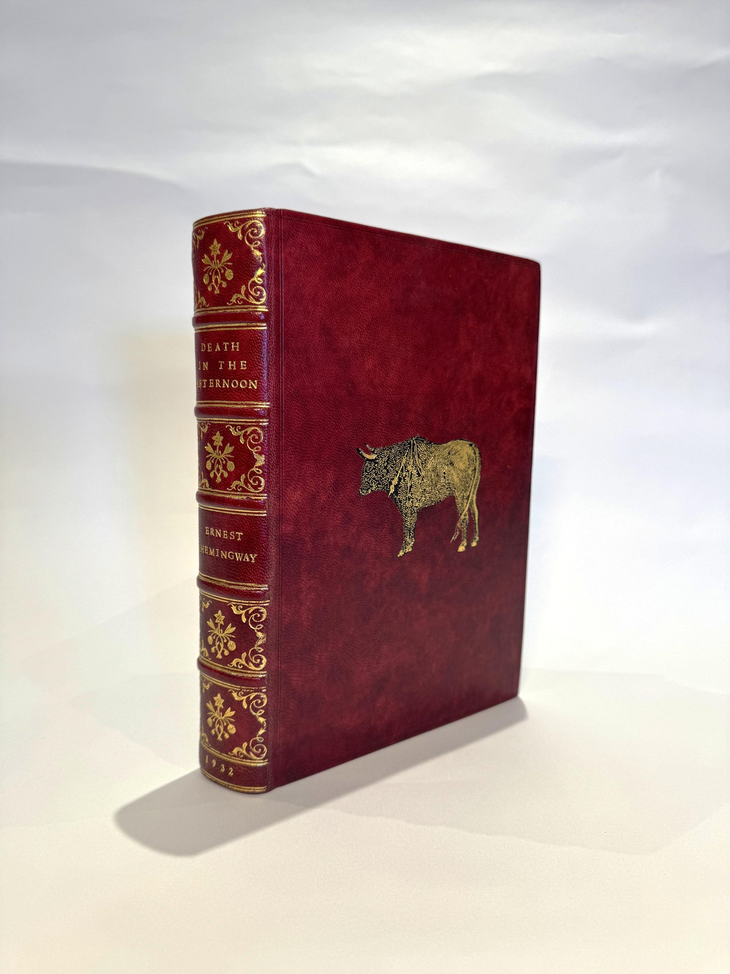 Ernest Hemingway - Death in the Afternoon in Fine Red Morocco Binding with Gilt Bull