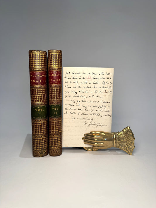 Narrative of a Year's Journey through Central and Eastern Arabia (1862-63) - William Gifford Palgrave, 2 Volumes, Leather-Bound with Folding Maps & Autograph Letter Signed