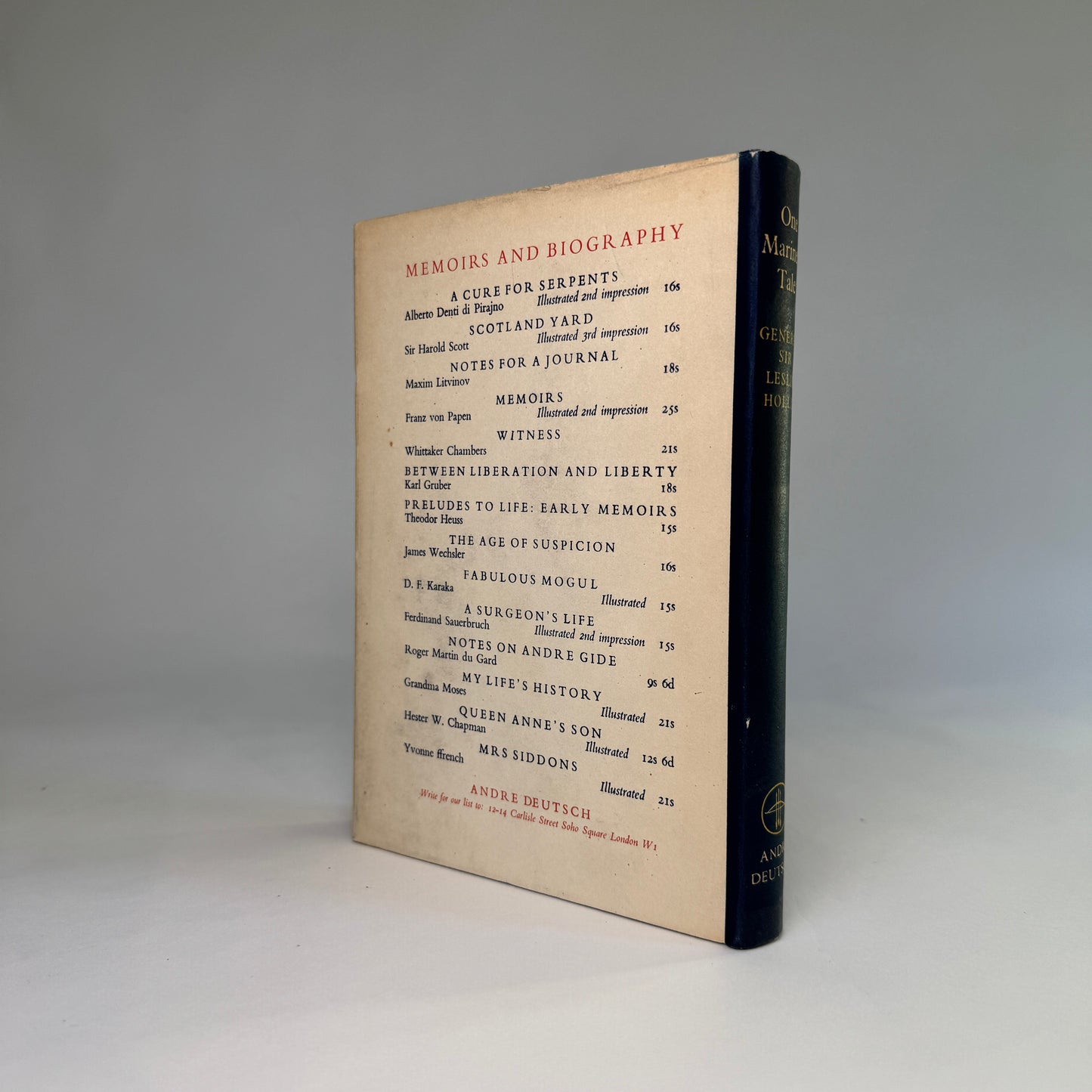 One Marine’s Tale - Leslie Hollis - First Edition Presentation Copy to Air Chief Marshal Sir Charles Portal