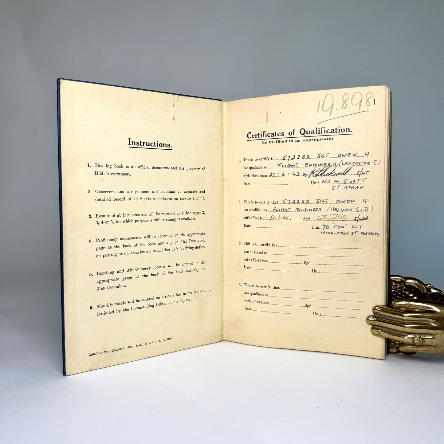 Sgt Hugh Owen RAF Log Book - Shot Down, POW Stalag Luft III - Lord Portal Copy