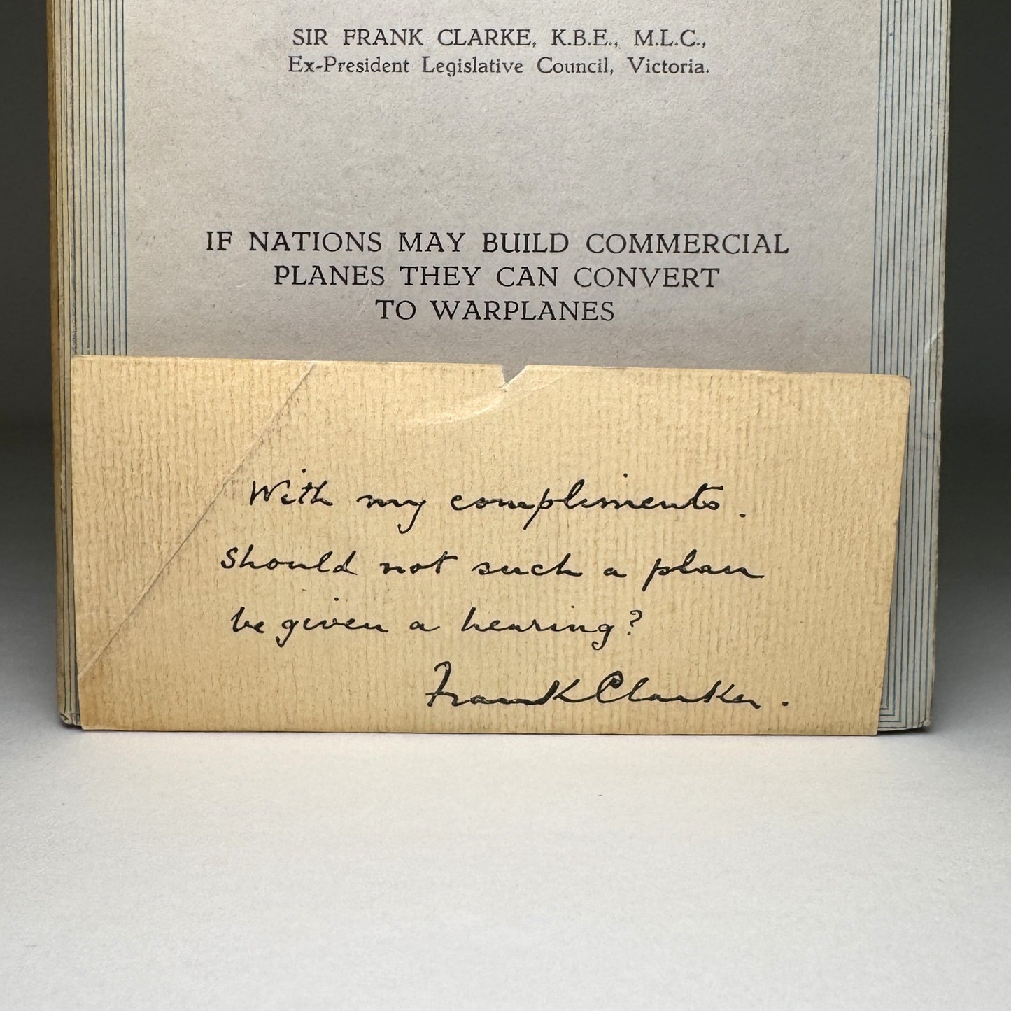 Sir Frank Clarke World Air Control Board - Presentation Copy to Lord Portal