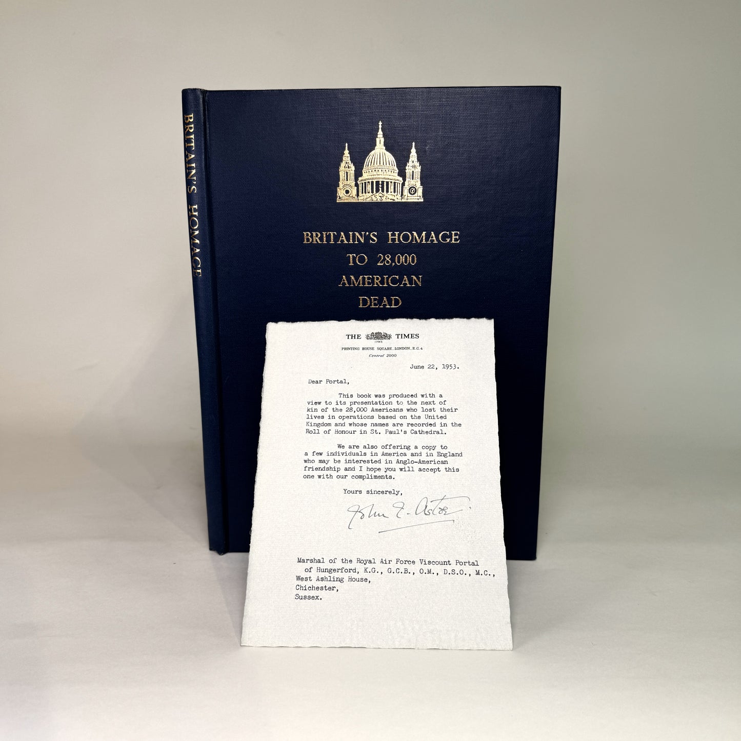 Britain’s Homage to 28,000 American Dead - Astor Presentation to Air Marshal Lord Portal