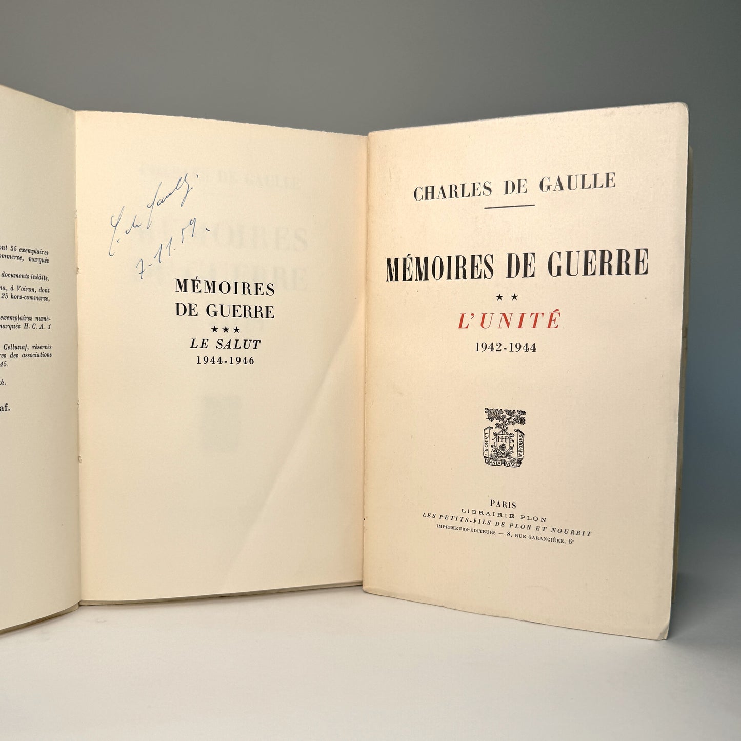 President de Gaulle’s Signed War Memoirs from Lord Portal’s Collection