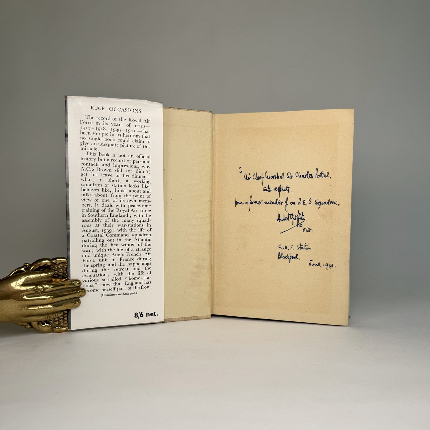 R.A.F. Occasions by Hubert Griffith - First Edition Presentation Copy to Air Chief Marshal Sir Charles Portal, with Portal’s Own Wartime Annotations