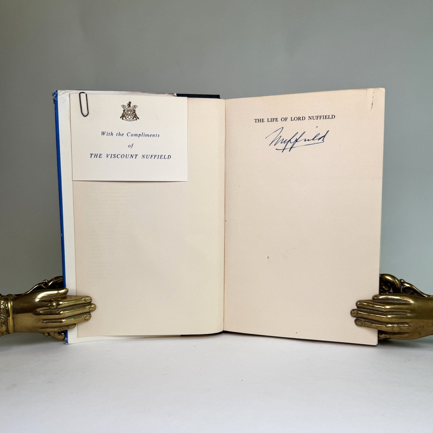 The Life of Lord Nuffield - Signed Presentation Copy with Compliments Slip, 1955