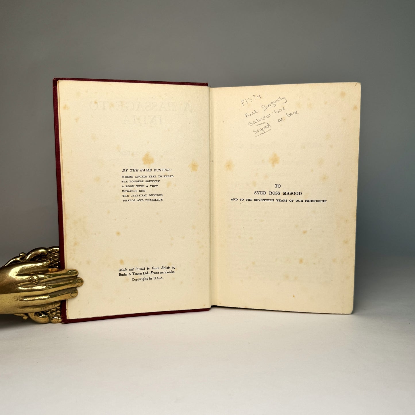 E. M. Forster - A Passage to India - Signed Copy of a Twentieth-Century Masterpiece