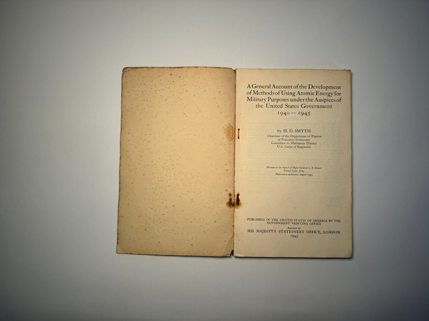 Original Smyth Report: Atomic Bomb Development 1940-1945
