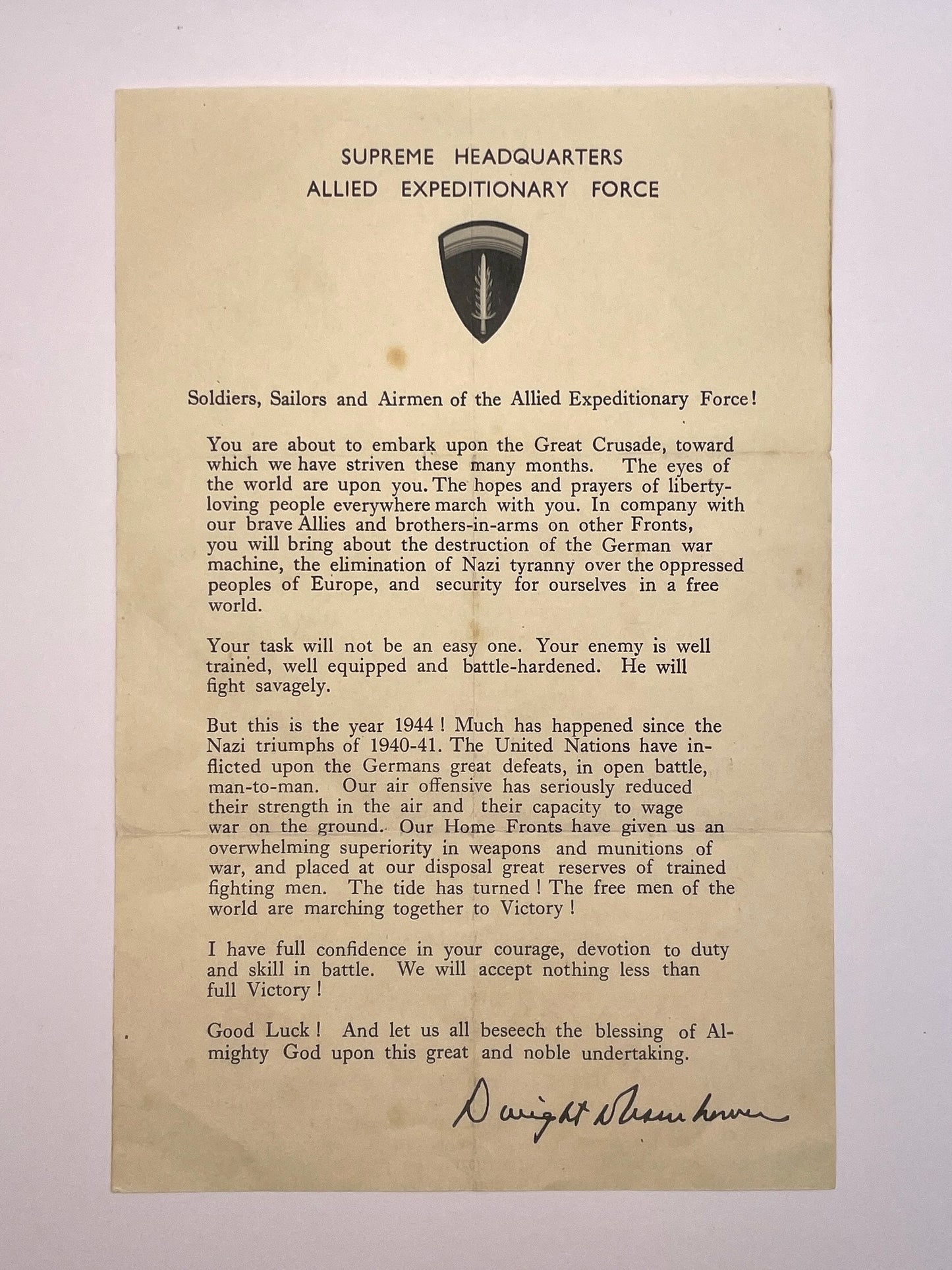 WW2 D-Day Dwight D. Eisenhower ‘Order Of The Day’ - 6th June 1944