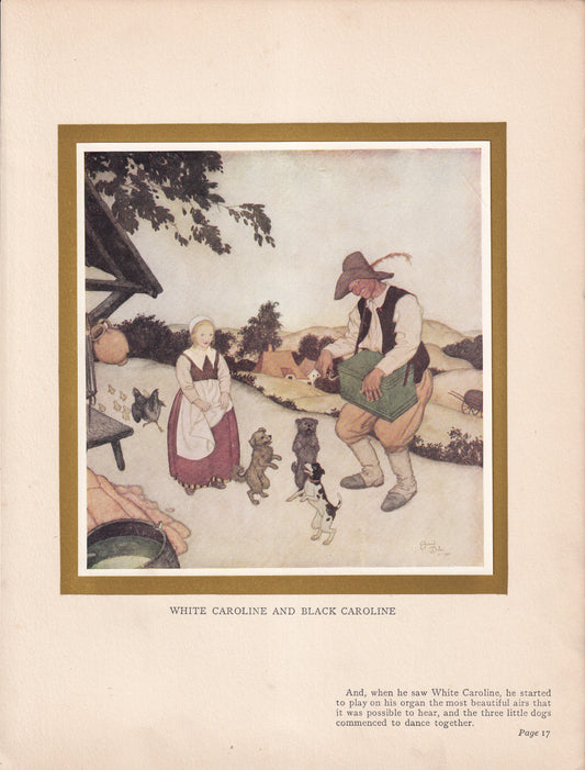 White Caroline And Black Caroline - original 1916 Edmund Dulac Fairy-Book colour plate