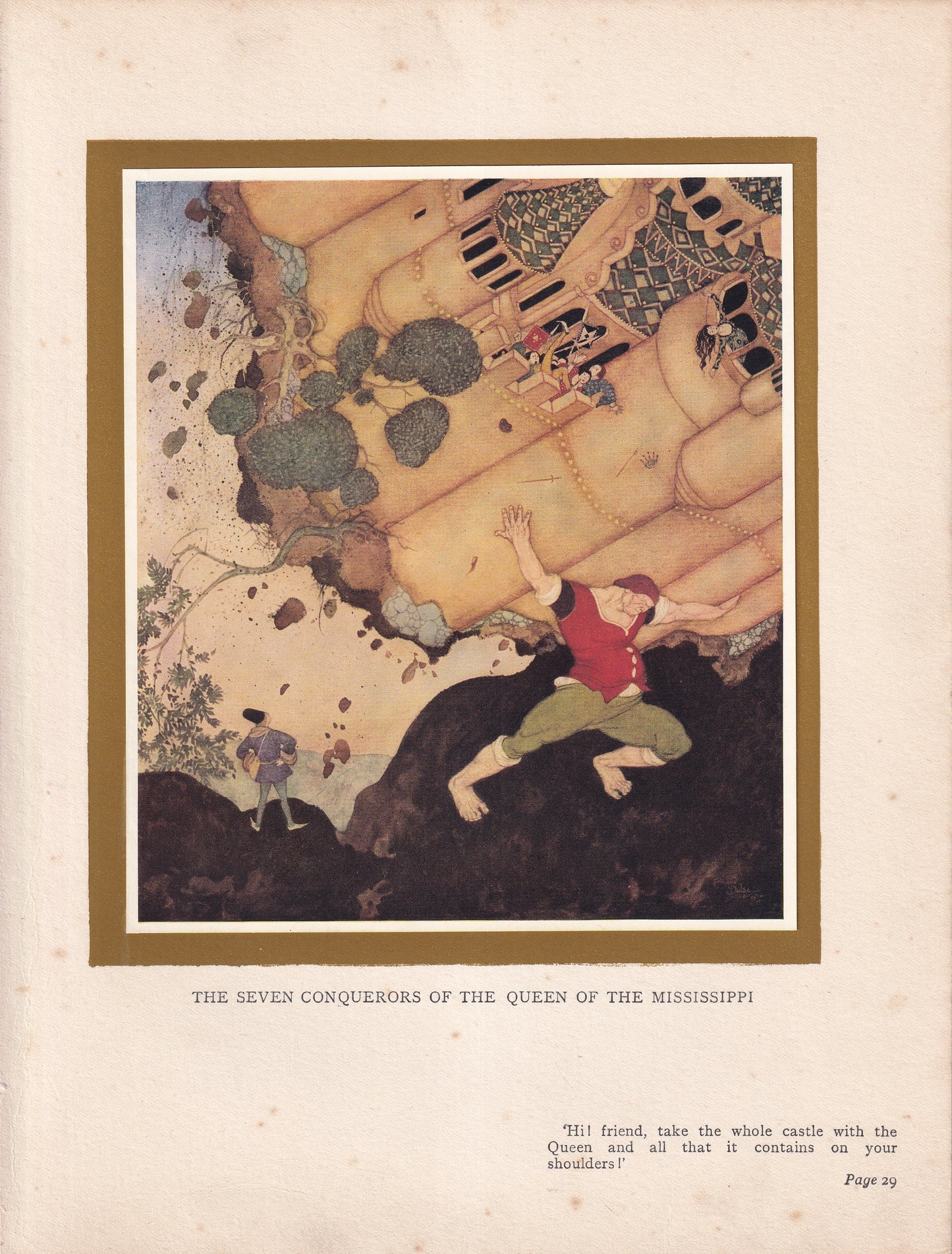 The Seven Conquerors Of The Queen Of The Mississippi - original 1916 Edmund Dulac Fairy-Book colour plate