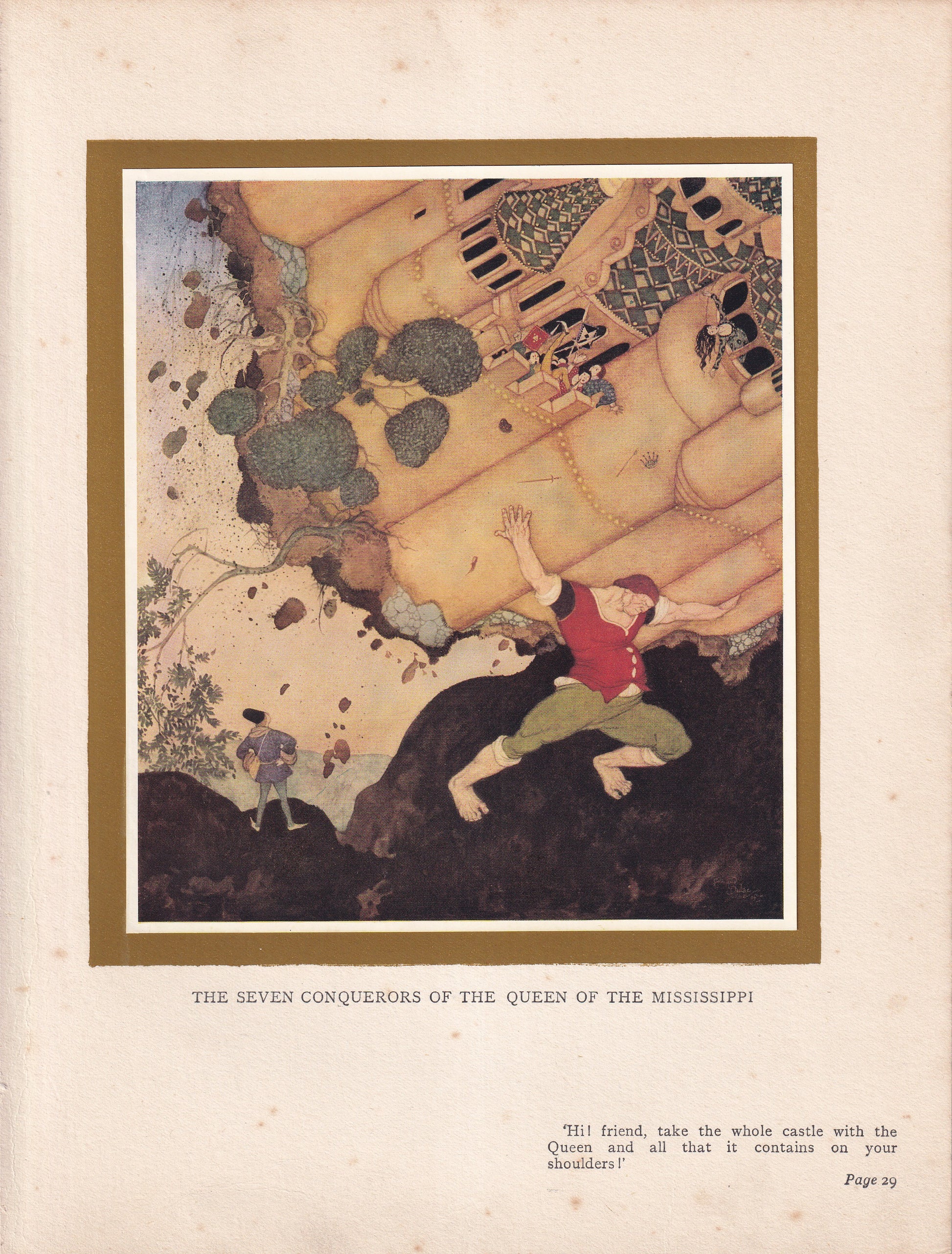 The Seven Conquerors Of The Queen Of The Mississippi - original 1916 Edmund Dulac Fairy-Book colour plate