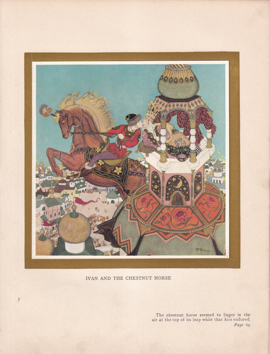 Ivan And The Chestnut Horse - original 1916 Edmund Dulac Fairy-Book colour plate