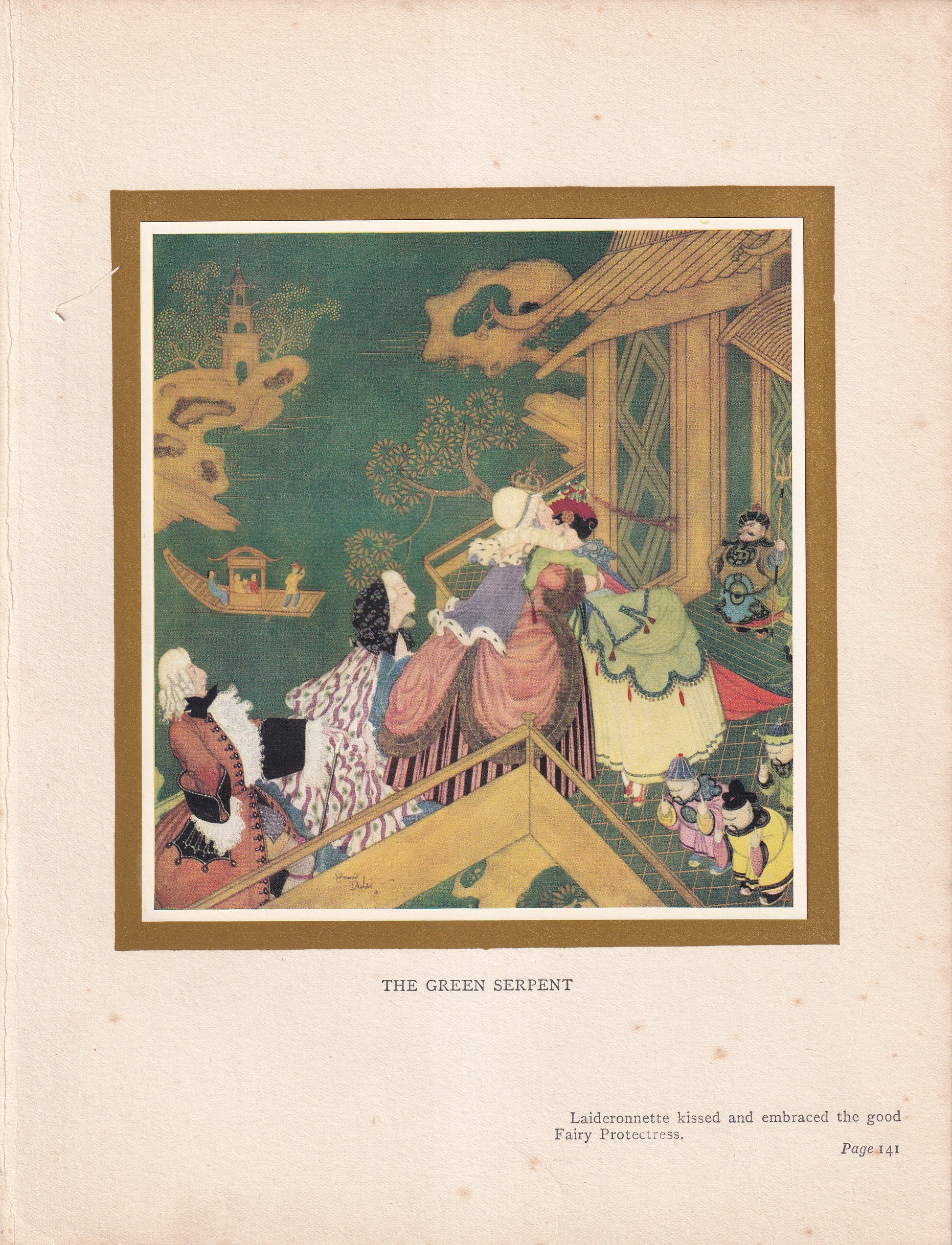 The Green Serpent - original 1916 Edmund Dulac Fairy-Book colour plate