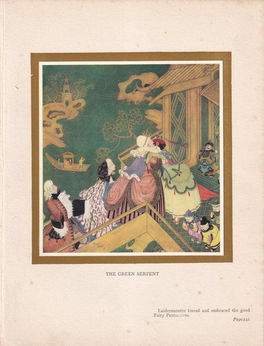 The Green Serpent - original 1916 Edmund Dulac Fairy-Book colour plate