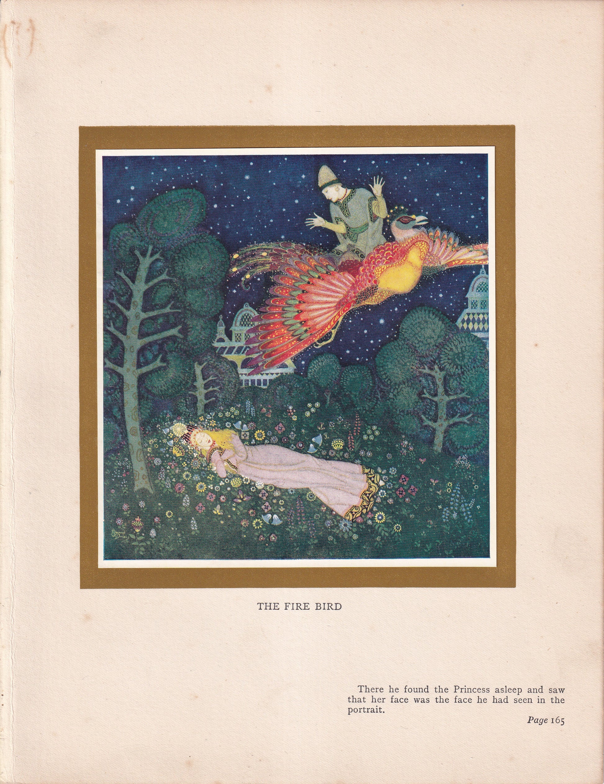 The Fire Bird - The Princess Asleep - original 1916 Edmund Dulac Fairy-Book colour plate