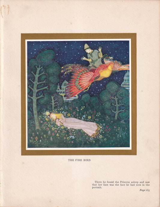The Fire Bird - The Princess Asleep - original 1916 Edmund Dulac Fairy-Book colour plate